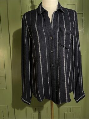 cloth & stone Navy and White Striped Button-Down Shirt - Size M